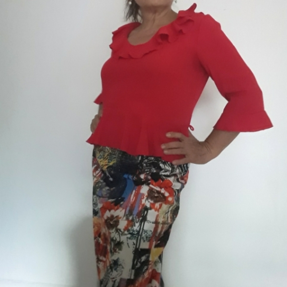 Bright red peplum blouse